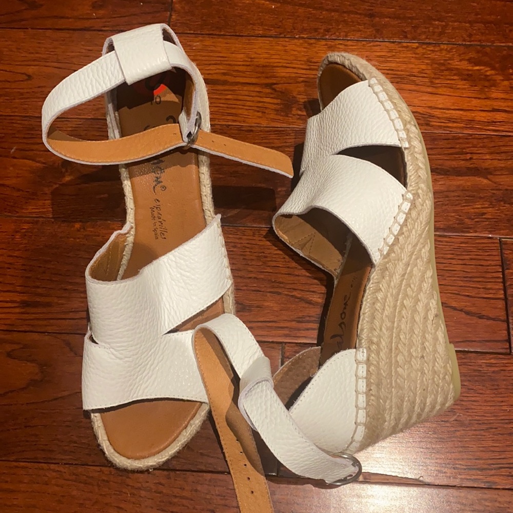 Espadrilles open toe, white leather, size 41/10